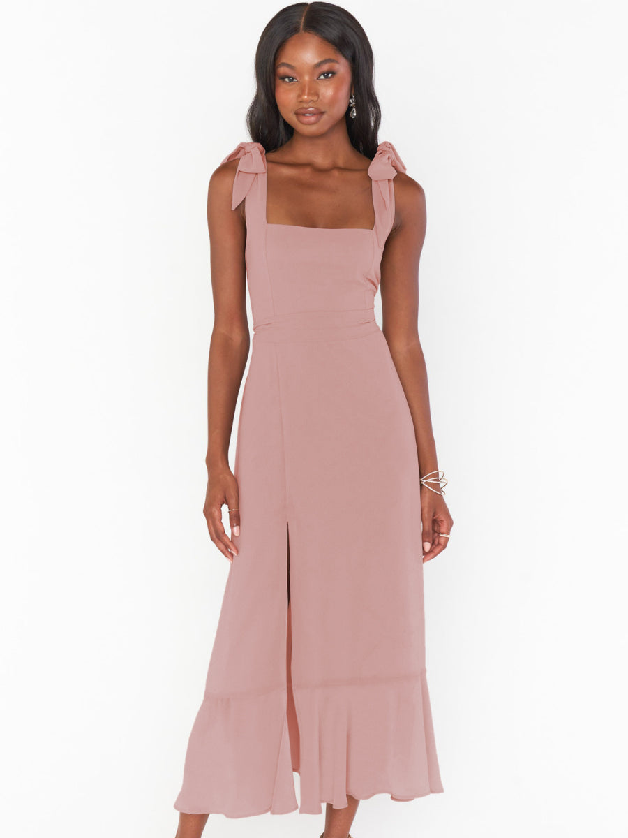 AVIANCA SHOULDER TIE BRIDAL MIDI DRESS - MAUVE