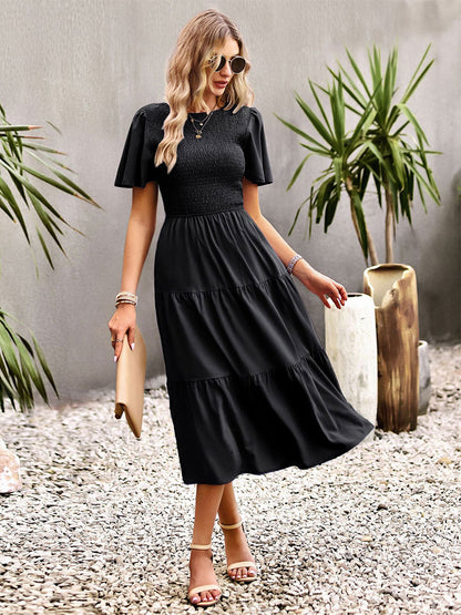 Casual Jewel Neck Short Sleeves Midi Dress