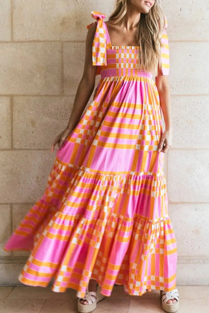 pink gingham maxi dress