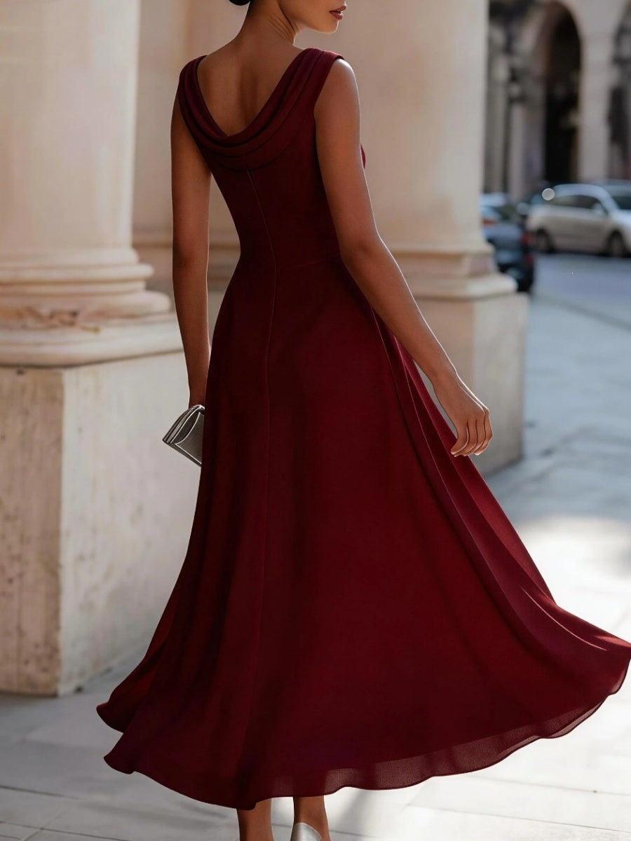 One-shoulder Collar Sleeveless Waist Big Swing Grace Maxi Dresses