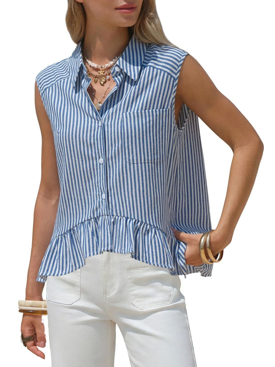 Stripes Sleeveless Shirts Loose-fit Commuting Tank Tops