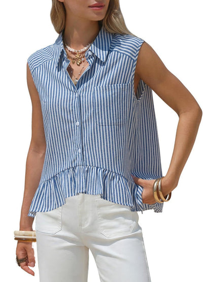 Stripes Sleeveless Shirts Loose-fit Commuting Tank Tops