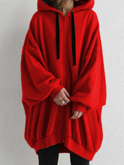 Zipper Long Fleece Lined Coat Hoodies