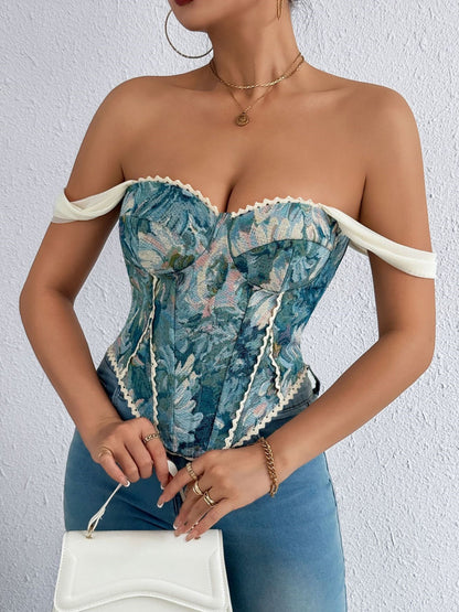 Jacquard Bandeau Top Tie Fish Bones Strapless Bra