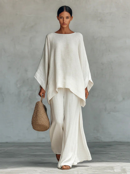 Blended Loose-fit Simplicity T-shirts Wide-leg Pants Set 2-piece Sets