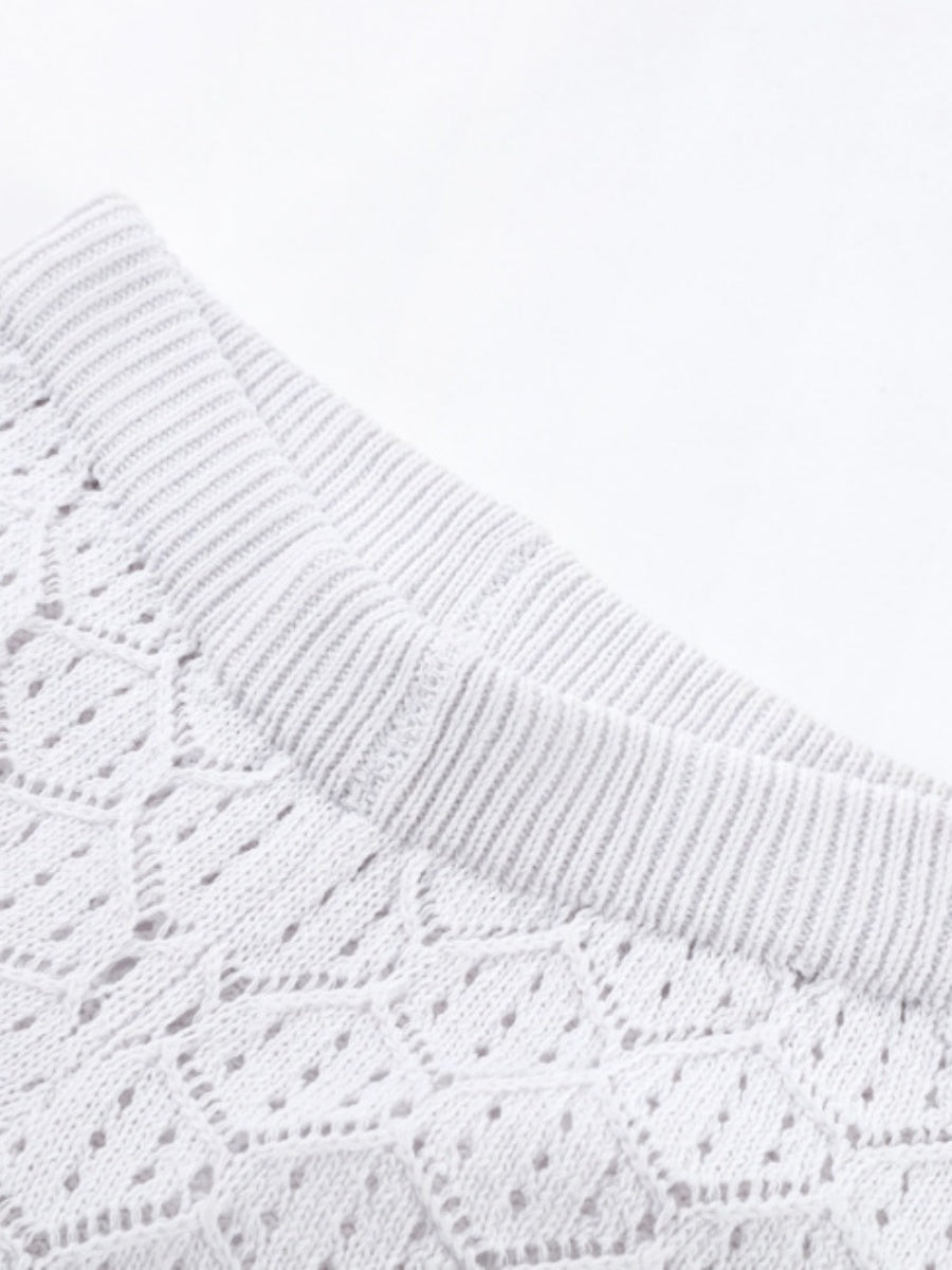 Comfortable And Casual Openwork Cropped Knit Shorts Two-piece Set