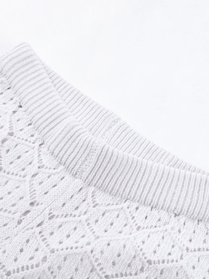 Comfortable And Casual Openwork Cropped Knit Shorts Two-piece Set