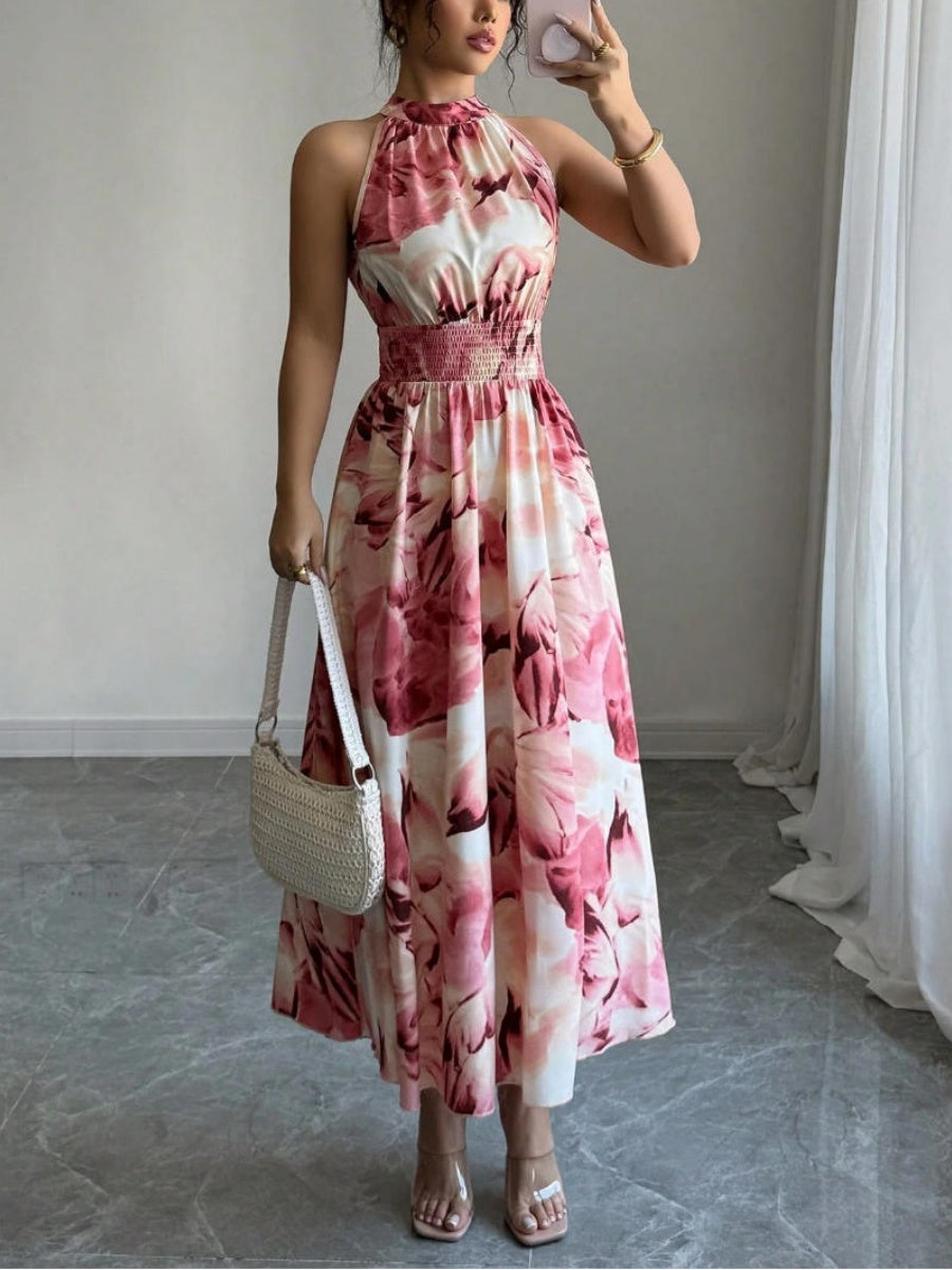 Printed Halter Sleeveless Vacation And Leisure Maxi Dresses
