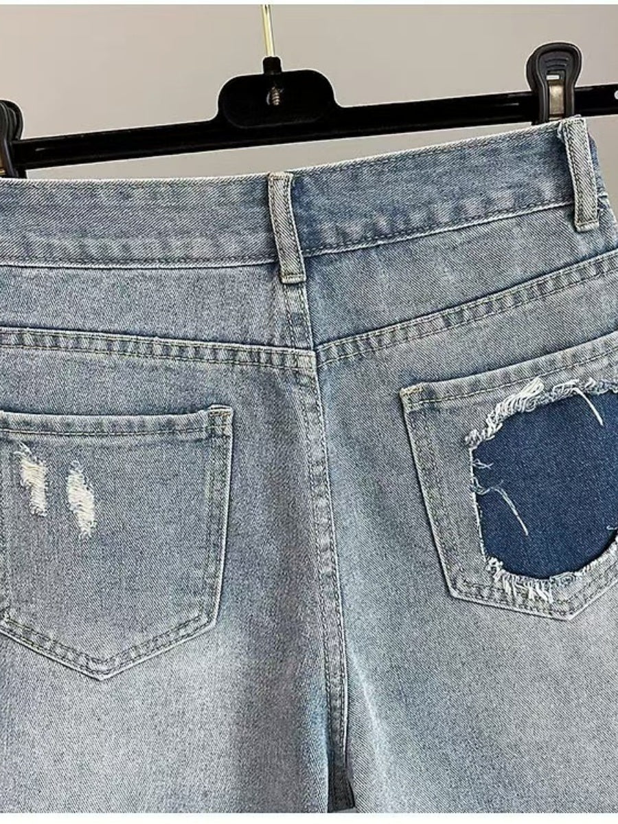 Rhinestone Frayed Denim Shorts