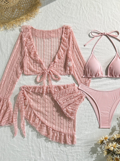 Sexy Lace Mesh Swimsuit Bikini Four-piece Set