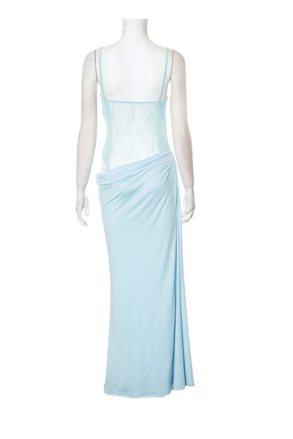 Low Cut Lace Patchwork Ruched Cami Dress