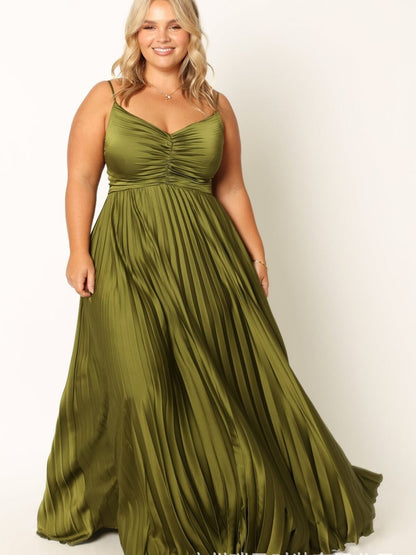 Camisoles Green Formal Dress Crimp Maxi Dresses