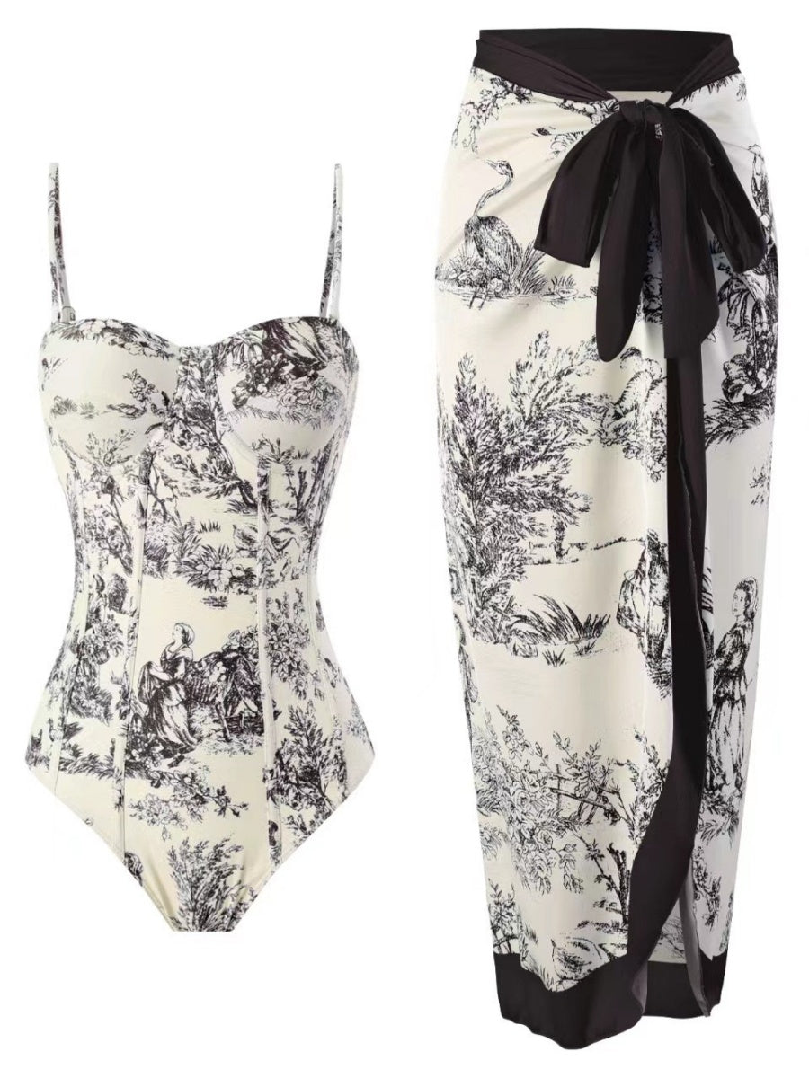 One-piece Swimsuit, Tight-fitting And Slimming, Retro-style Strappy
