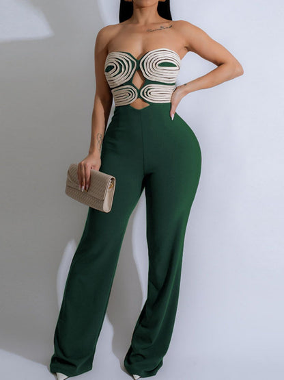 Handwoven Ribbon Strapless Backless Jumpsuits