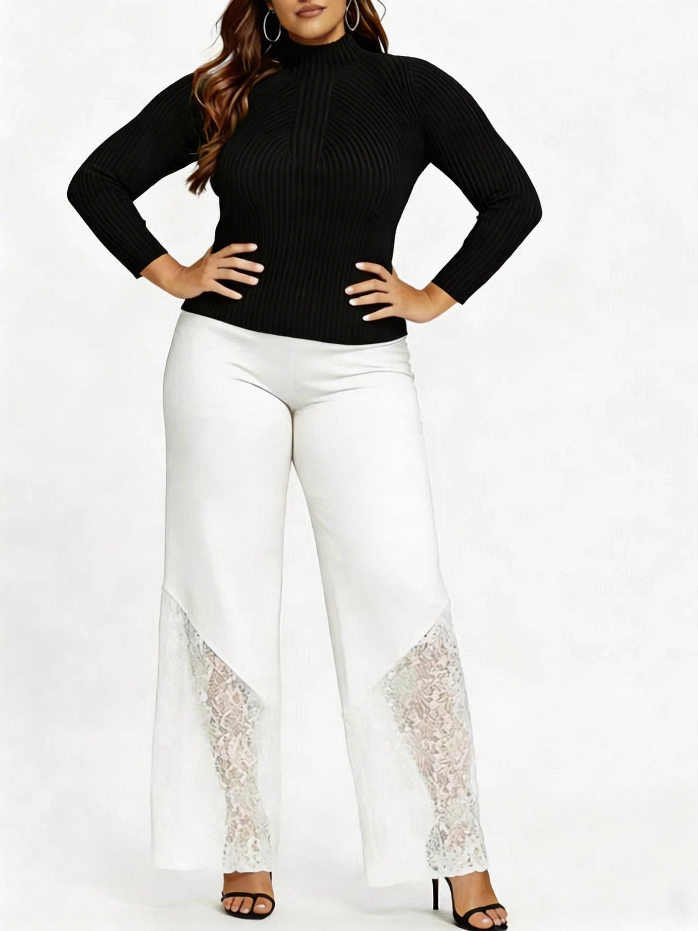 Slim-fitting, Loose-fitting, Comfortable Cropped Trousers With Lace Trim And Cutout Details