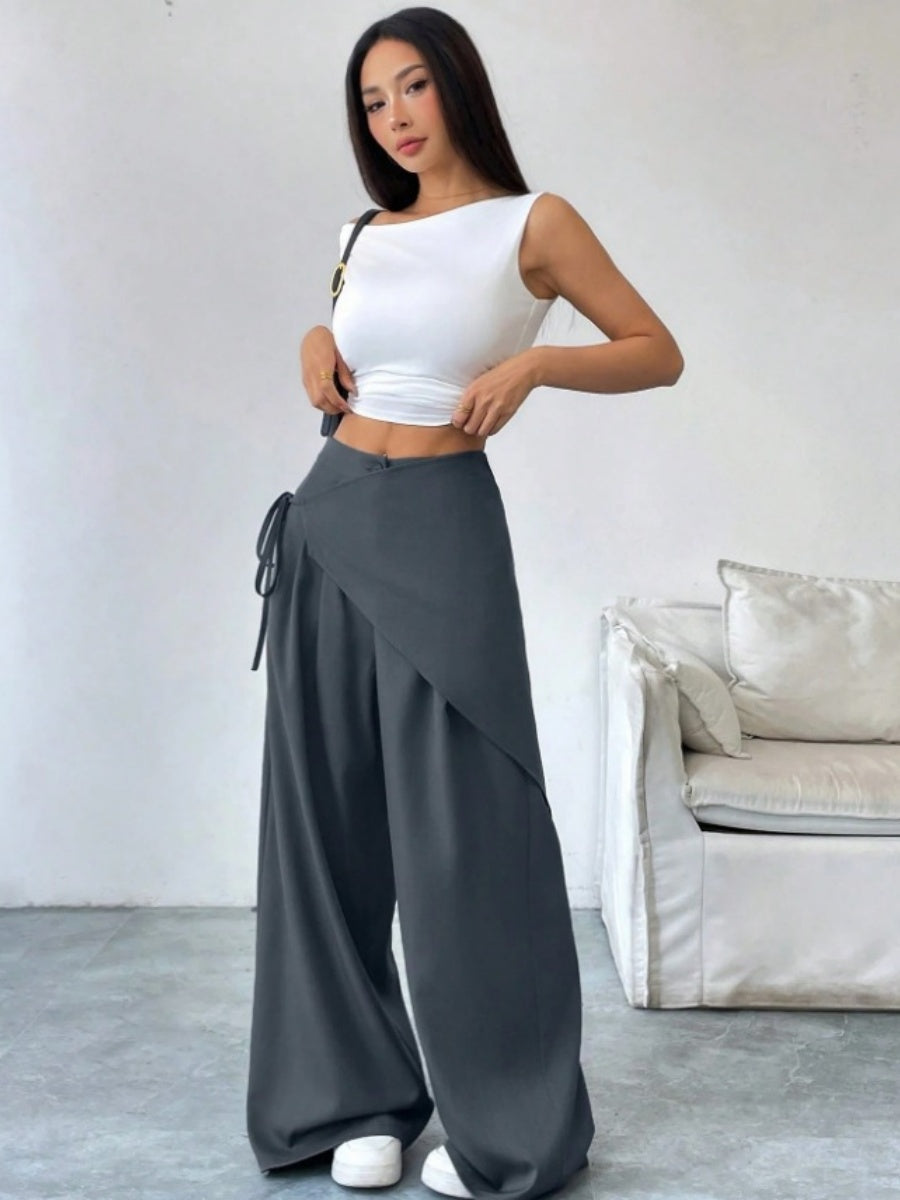 Button-up Slimming Wide-leg Trousers