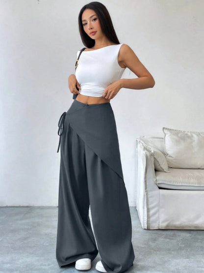 Button-up Slimming Wide-leg Trousers