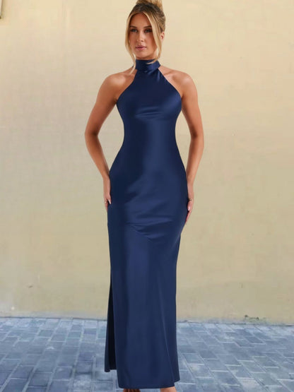 Halter Slits Satin Maxi Dresses