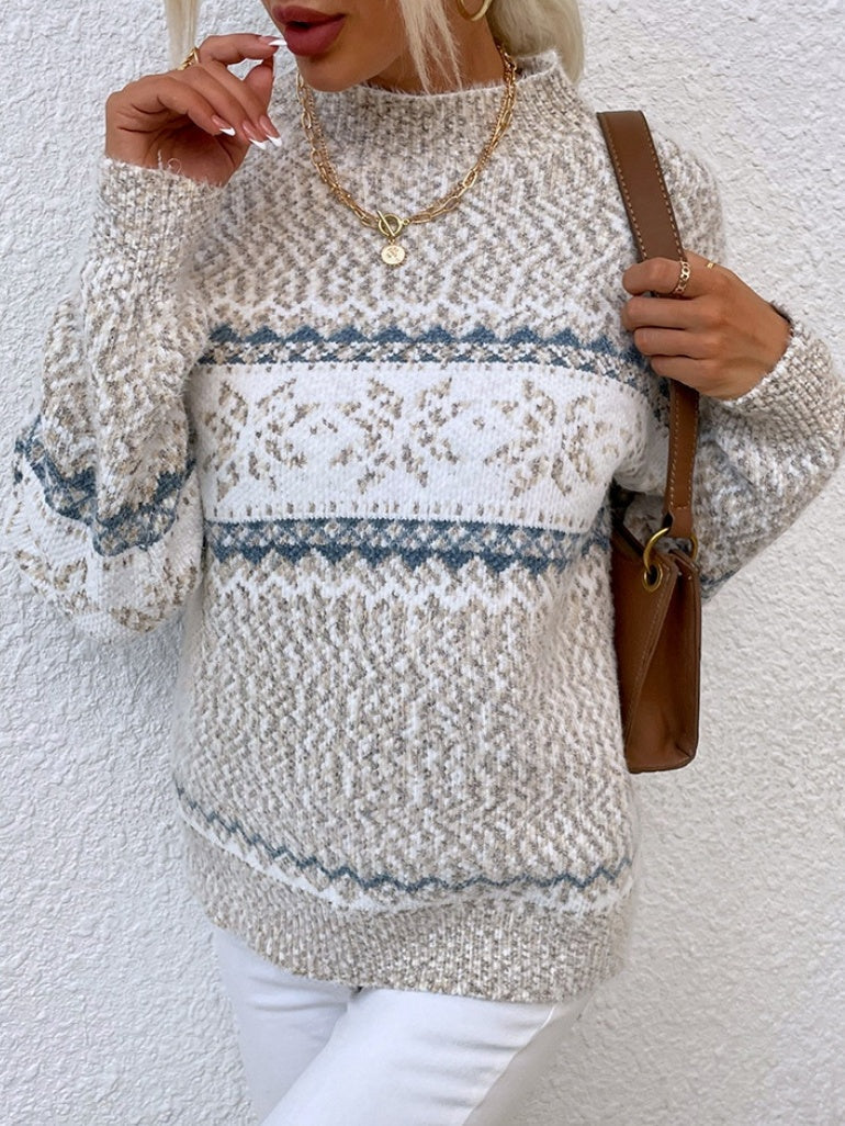 Half Turtleneck Snowflake Contrasting Colors Sweaters