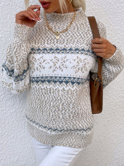 Half Turtleneck Snowflake Contrasting Colors Sweaters