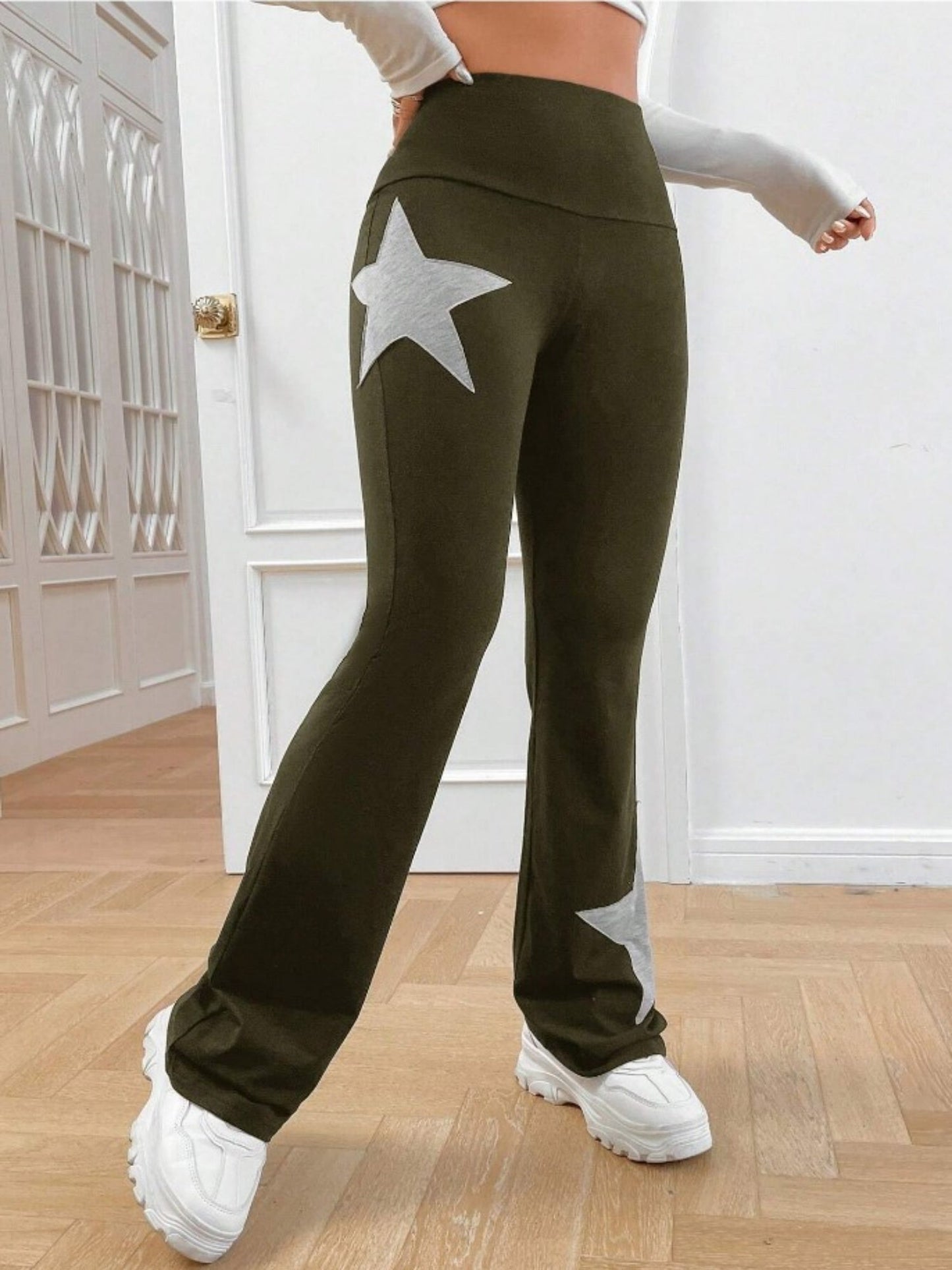 Five-pointed Star Elastic Tights High-waisted With A Slight Flare Pants