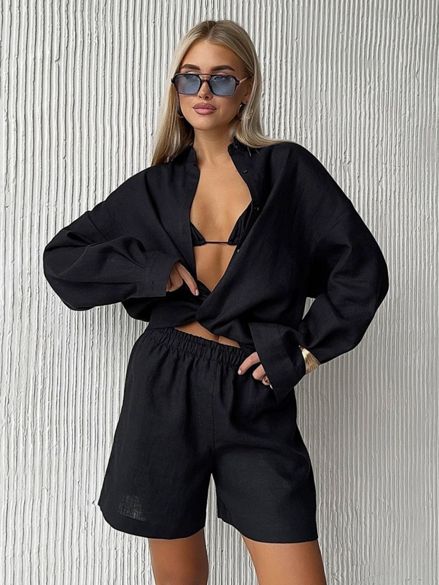 Long-sleeved Cardigan Shorts 2-piece Sets