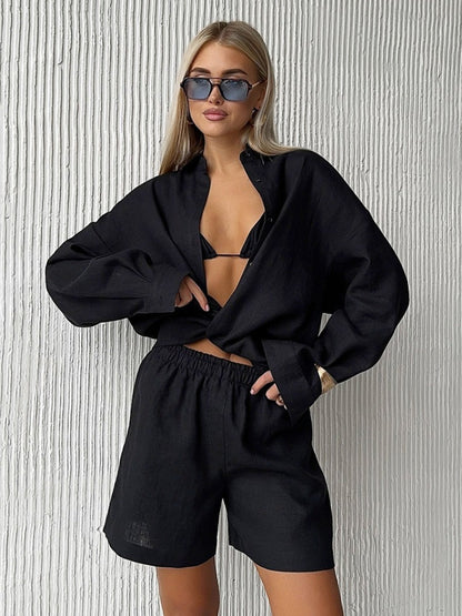 Long-sleeved Cardigan Shorts 2-piece Sets