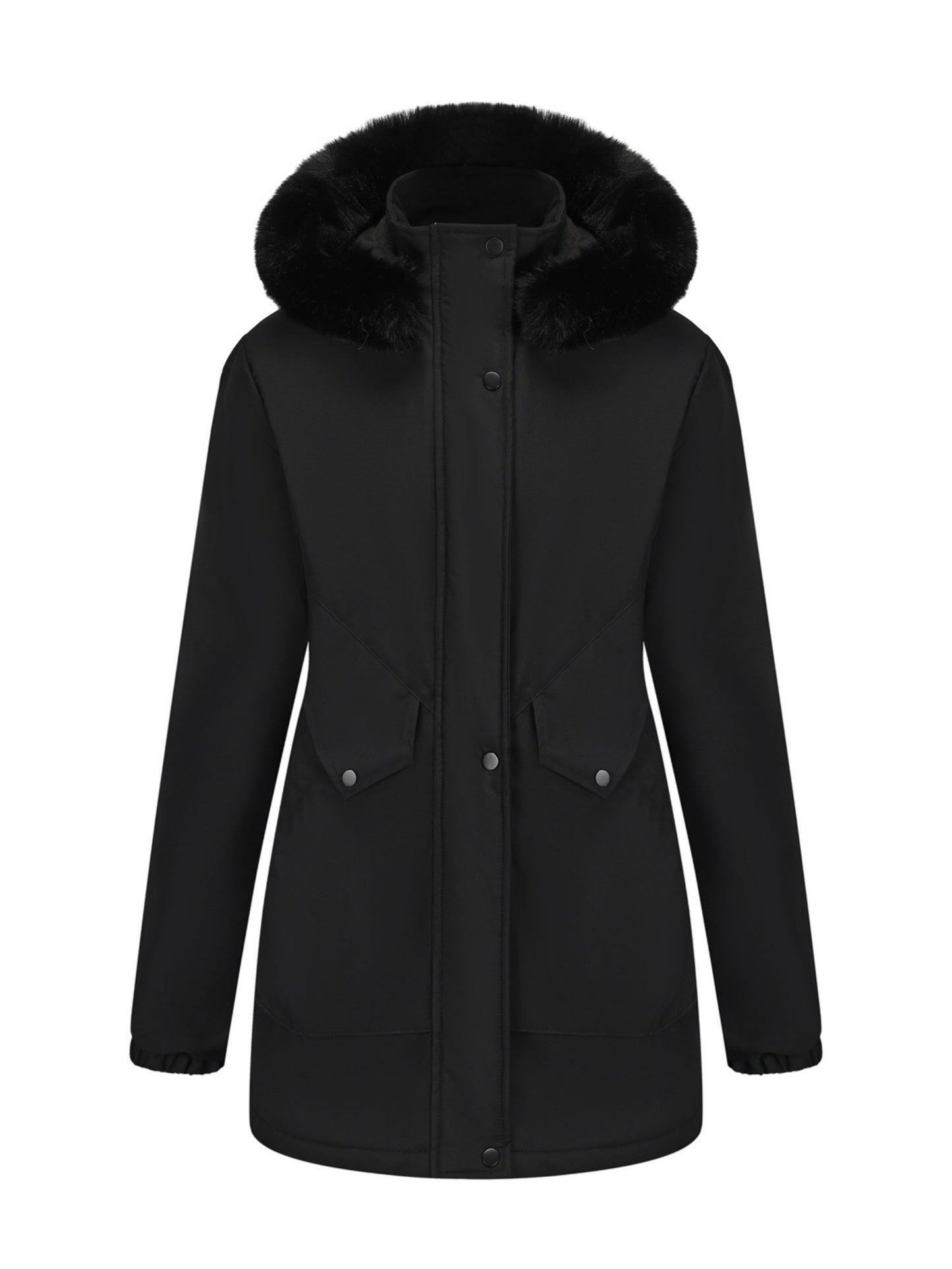 With Fur Collar Hooded For Warmth Drawstring Pocket Down Jacket