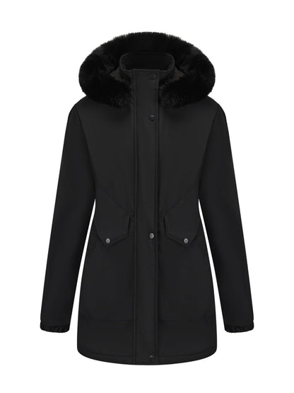 With Fur Collar Hooded For Warmth Drawstring Pocket Down Jacket