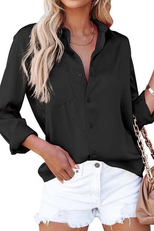 Margovil Solid Long Sleeves Button Up Satin Shirt