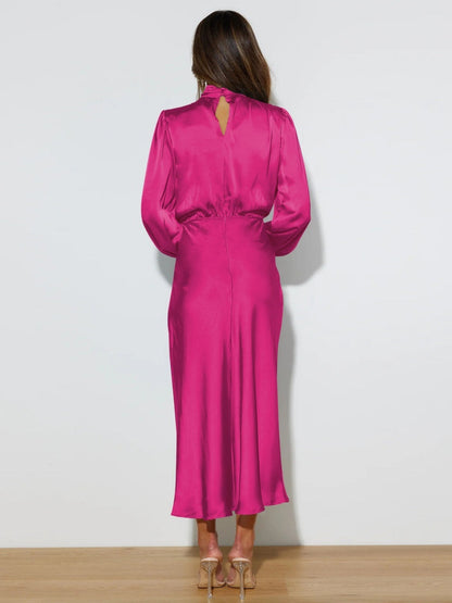 Satin Long Sleeve Loose Turtleneck Midi Dresses