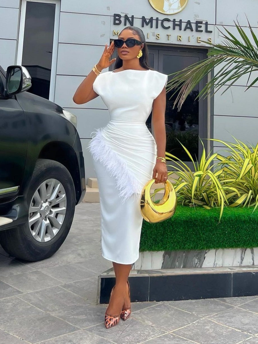 Feather Tassel Hip-hugging Temperament Formal Dress Maxi Dresses