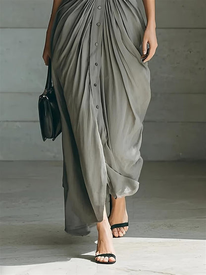 Long Collared Button-down Shirt Dress With Belt