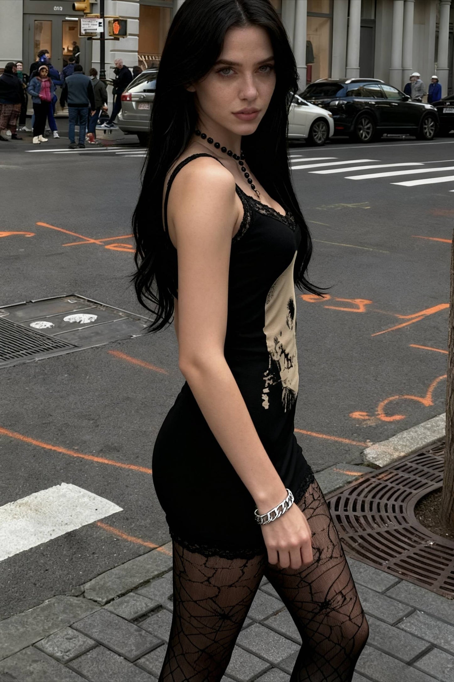 Skull Print Straps Mini Dress