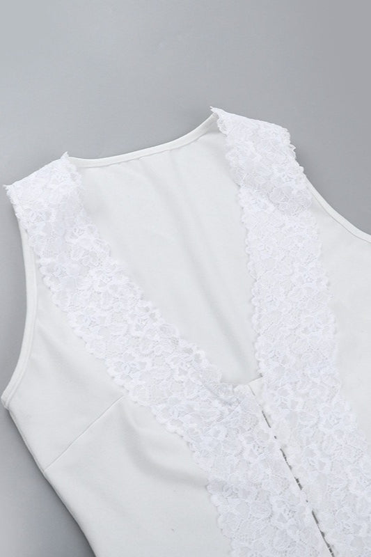 Sexy V Neck Lace Trim Crop Top