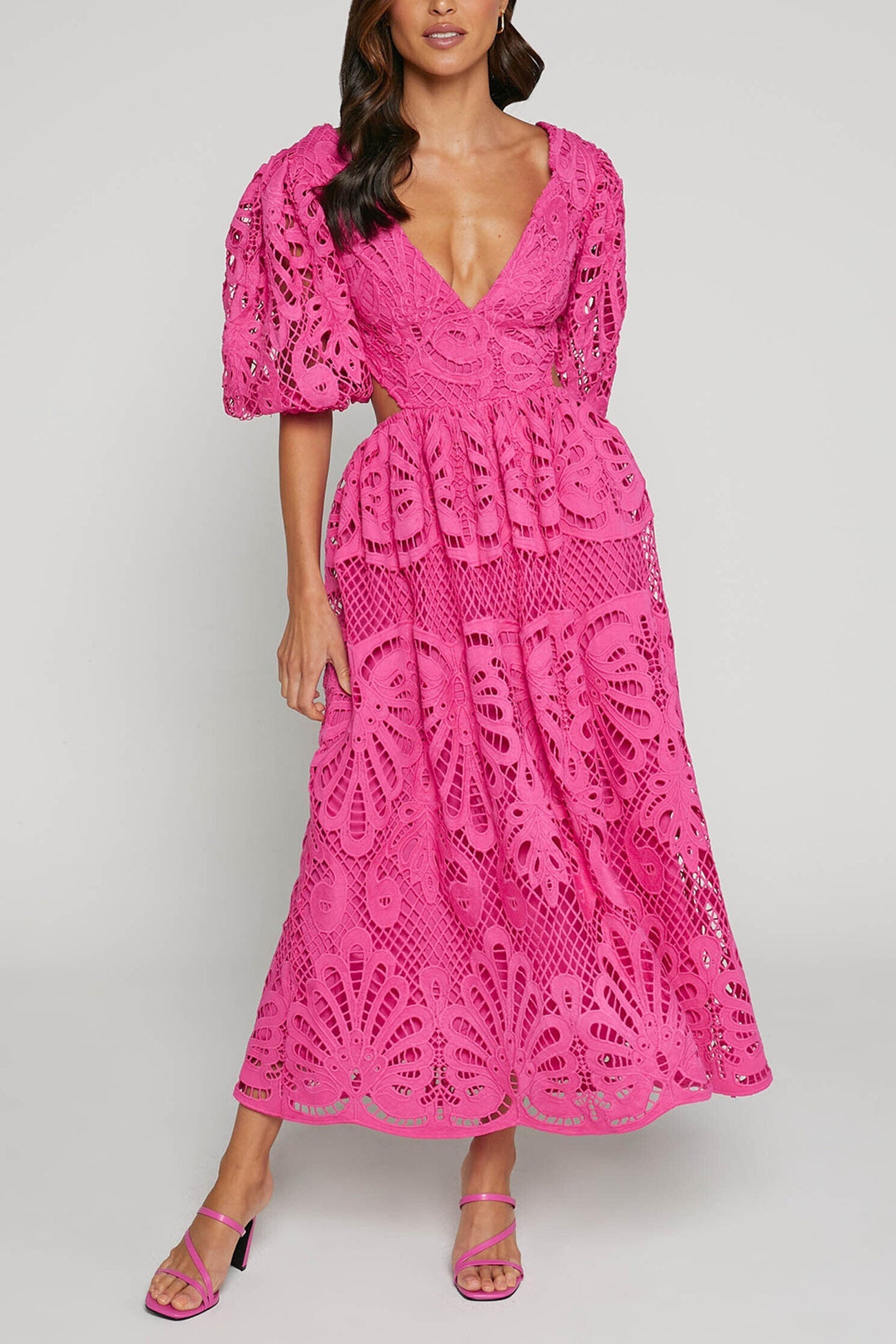 V-neck Lace Embroidery Hollow Waist Dress