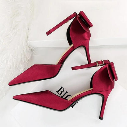 Satin Bow-knot High Heels Women Pumps for Sexy Wedding Stiletto Heels