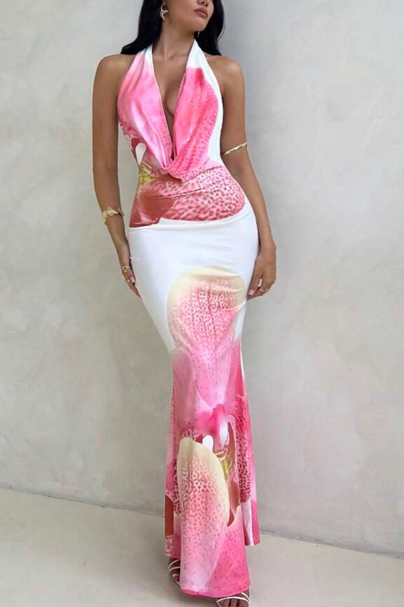 Floral Cowl Neck Pack Hip Dress
