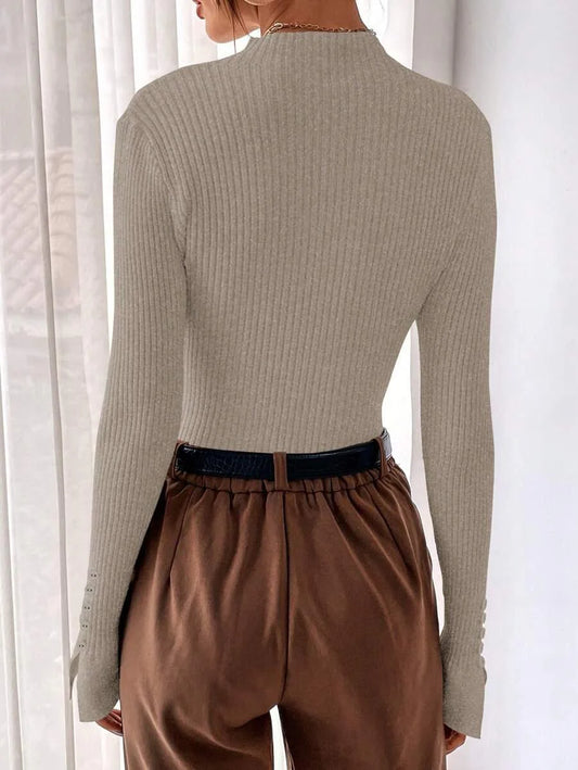 Ribbed Mock Neck Sweater For Fall And Winter Comfort Daily