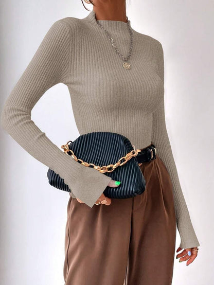 Ribbed Mock Neck Sweater For Fall And Winter Comfort Daily