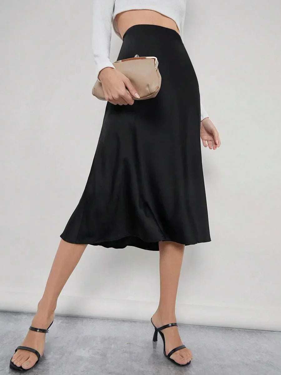 High Waist Satin Maxi Skirt For Office Professional Chic