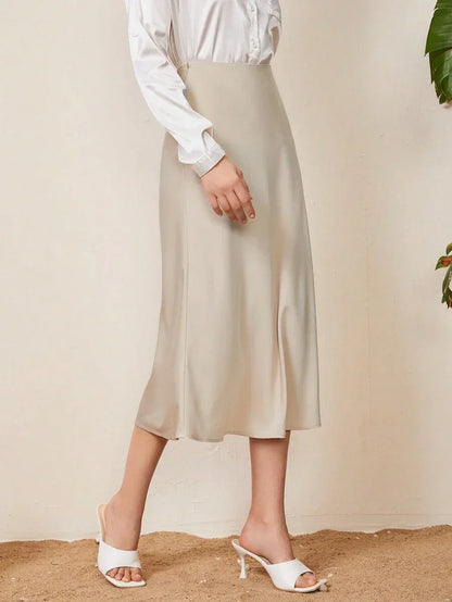 High Waist Satin Maxi Skirt For Office Professional Chic