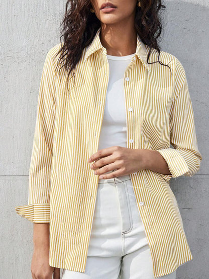Front Button-Down Long Sleeve Shirt Versatile Elegant Chic