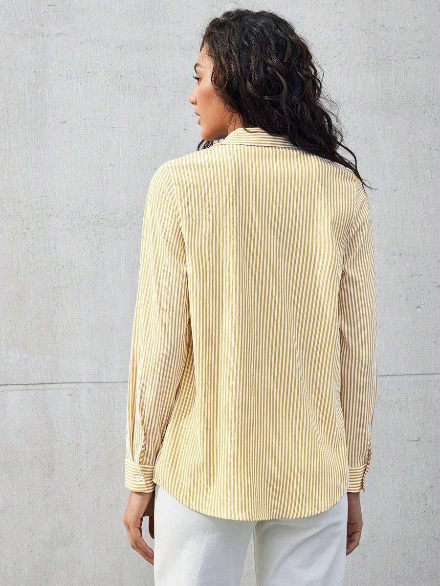 Front Button-Down Long Sleeve Shirt Versatile Elegant Chic