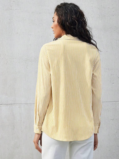 Front Button-Down Long Sleeve Shirt Versatile Elegant Chic