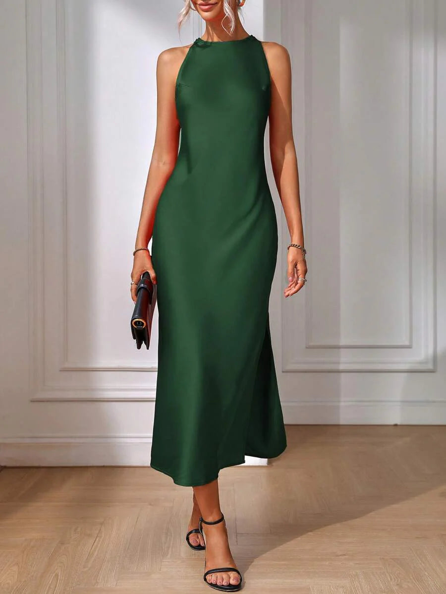 Satin Maxi Dress Sleeveless Split Thigh Wedding