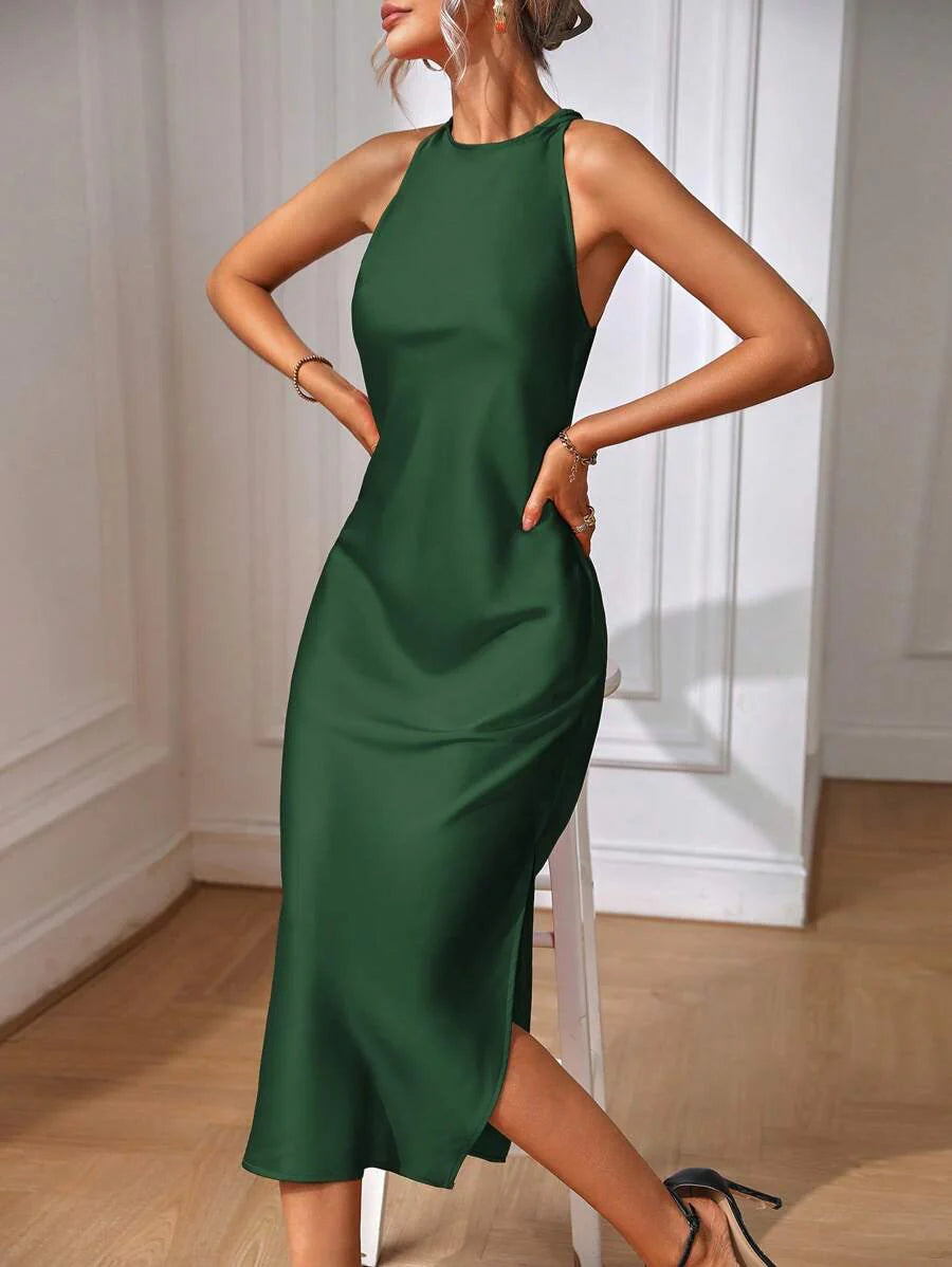 Satin Maxi Dress Sleeveless Split Thigh Wedding