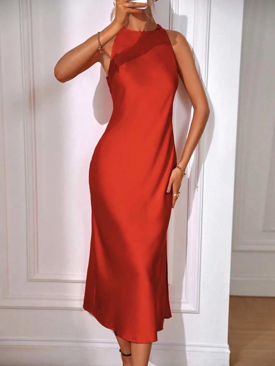 Satin Maxi Dress Sleeveless Split Thigh Wedding
