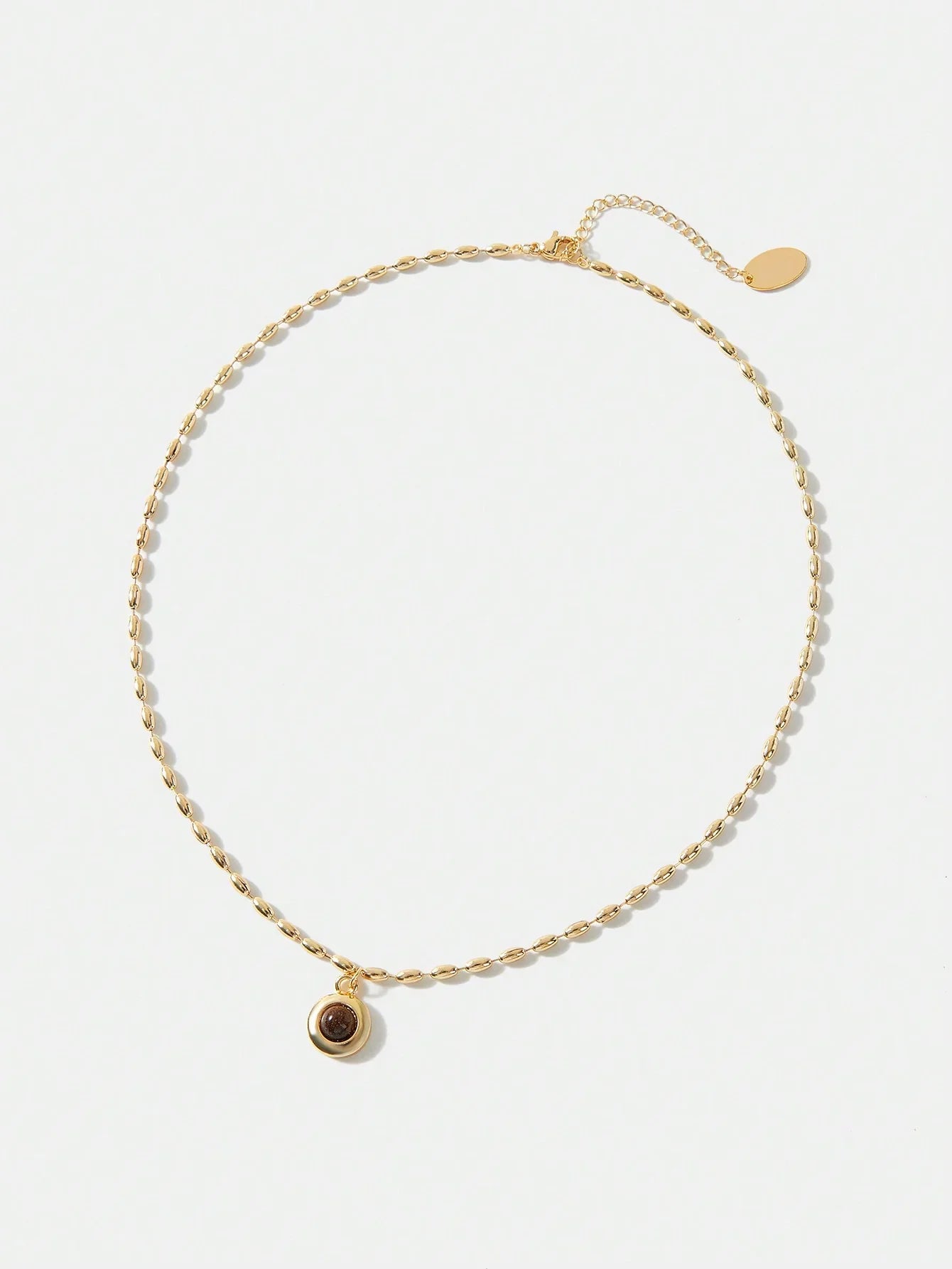 Premium Tiger Eye Necklace 18K Gold Plated Rice Bead Chain