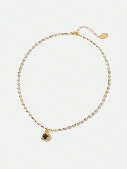 Premium Tiger Eye Necklace 18K Gold Plated Rice Bead Chain